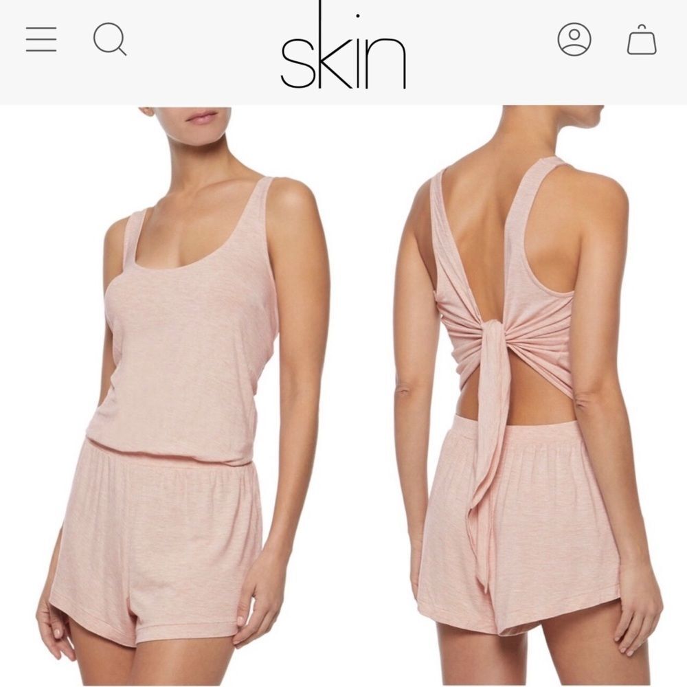 SKIN Worldwide Pink Open Tie Back Romper 3 L Pajama Sleepwear Loungewear Shorts - Picture 15 of 15